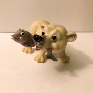 Little Paws Malcolm  Polar Bear With Fish Resin Figurine Statue Arora